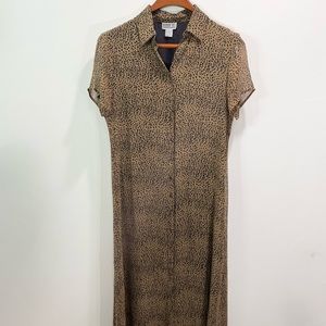 Vintage Robbie Bee 100% Silk Long Button Up Dress Cheetah Print Size 10